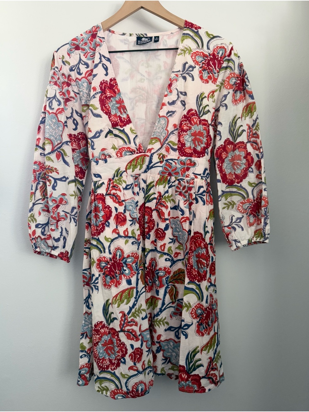 Madison Mathews Medium Ainsley Mini Dress Long Sleeve Floral Deep V Neck Cottage
